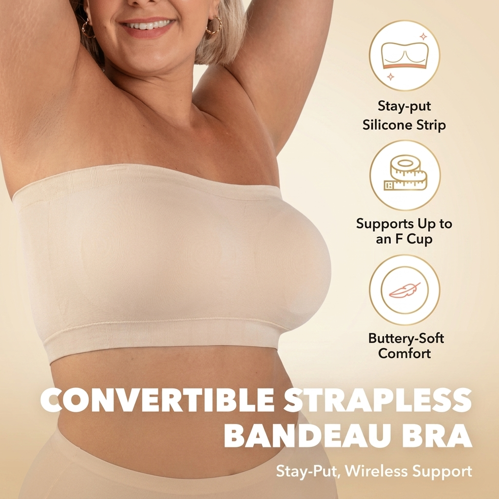 Hizzea Strapless Seamless Bra, Anti-Slip Grip & Wireless Comfort