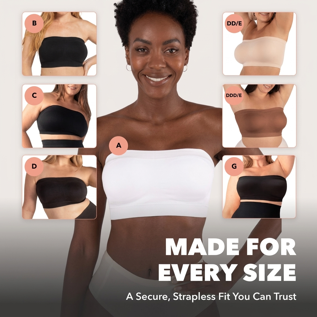 Hizzea Strapless Seamless Bra, Anti-Slip Grip & Wireless Comfort